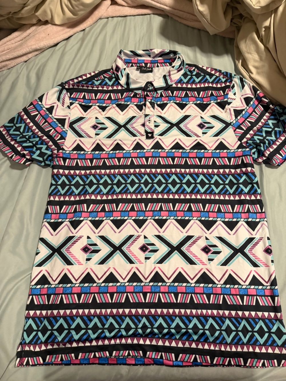 Bad Birdie "Aztec" Geometric Polo - Mens L